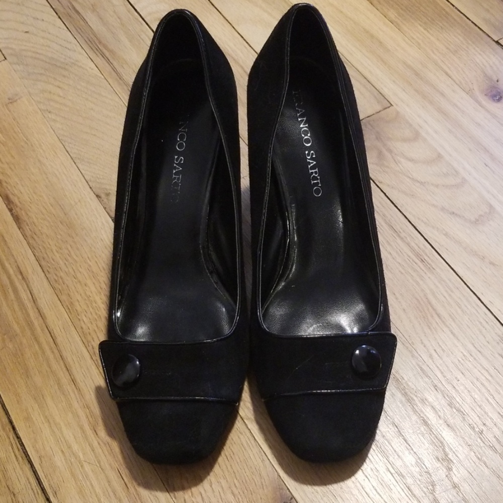 Franco Sarto black suede/velvet block heels